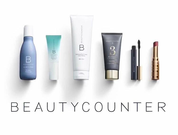 Beautycounter products in a line