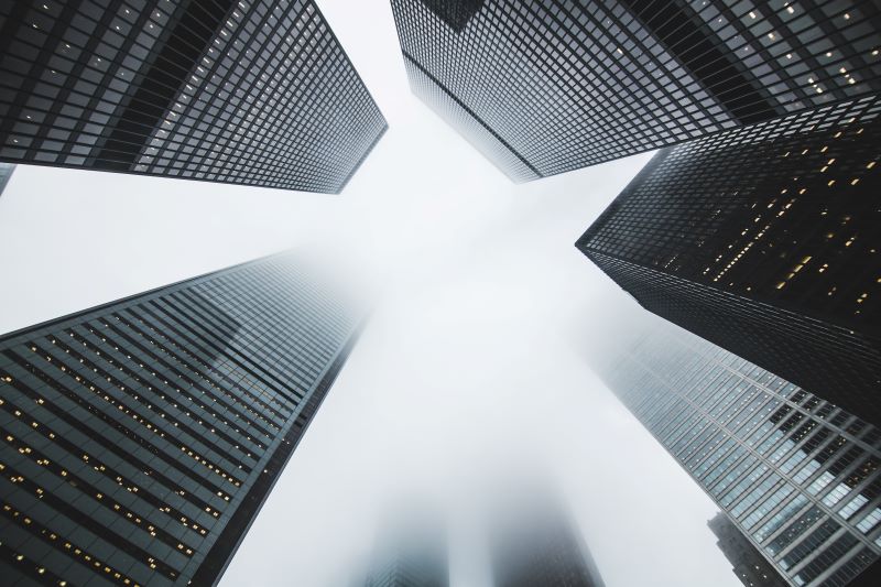 Looking up at buildings