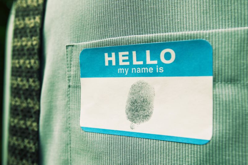 Hello name tag with finger print