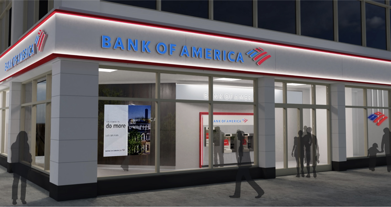 Bank of America - Outdoor sign branch at night