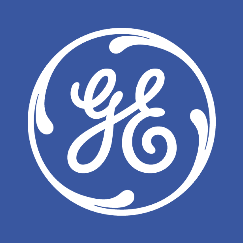 GE - White logo with blue background
